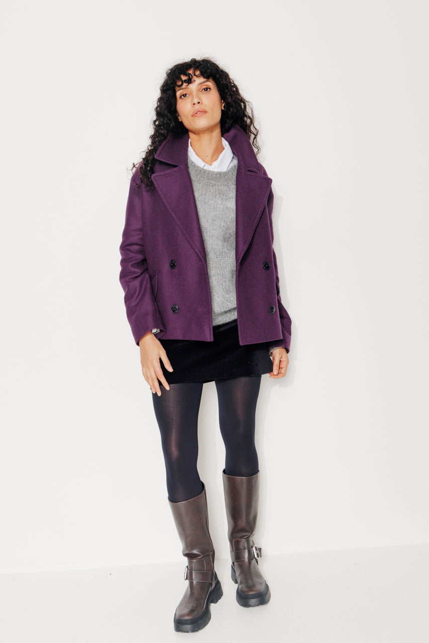 MURIER - MURIER - Manteau court oversize en gabardine de laine recyclée violet VIOLET - Trench & Coat