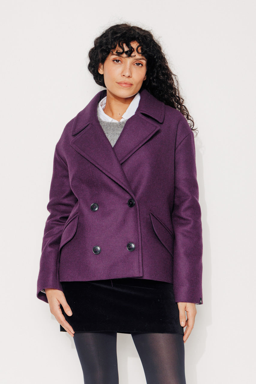 MURIER - MURIER - Manteau court oversize en gabardine de laine recyclée violet VIOLET - Trench & Coat
