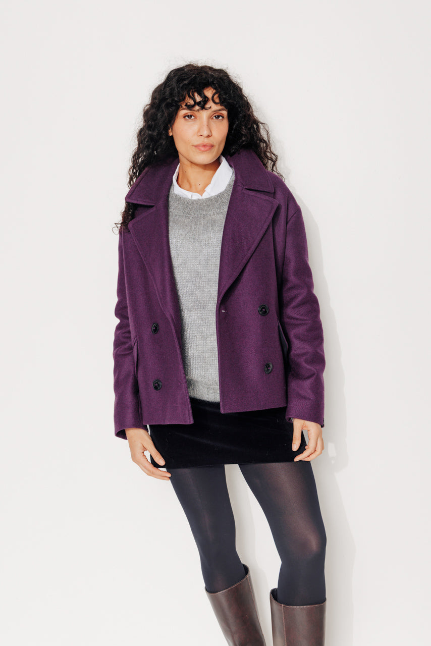 MURIER - MURIER - Manteau court oversize en gabardine de laine recyclée violet VIOLET - Trench & Coat