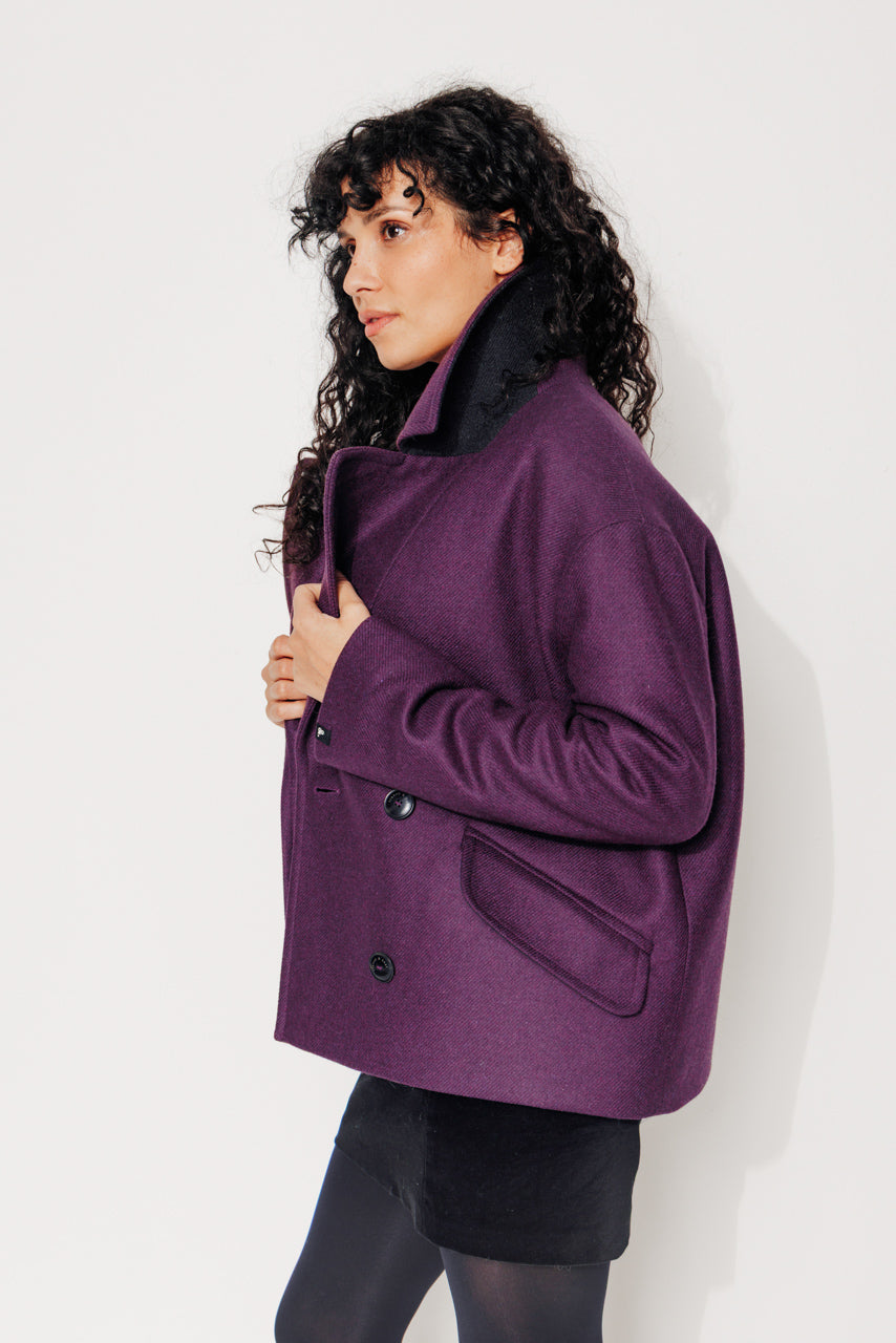 MURIER - MURIER - Manteau court oversize en gabardine de laine recyclée violet VIOLET - Trench & Coat