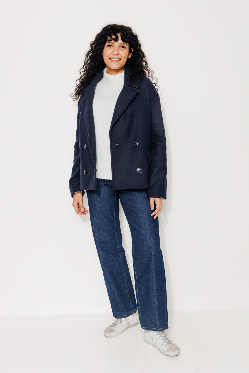 MURIER - MURIER - Manteau court oversize en drap de laine vierge marine MARINE - Trench & Coat