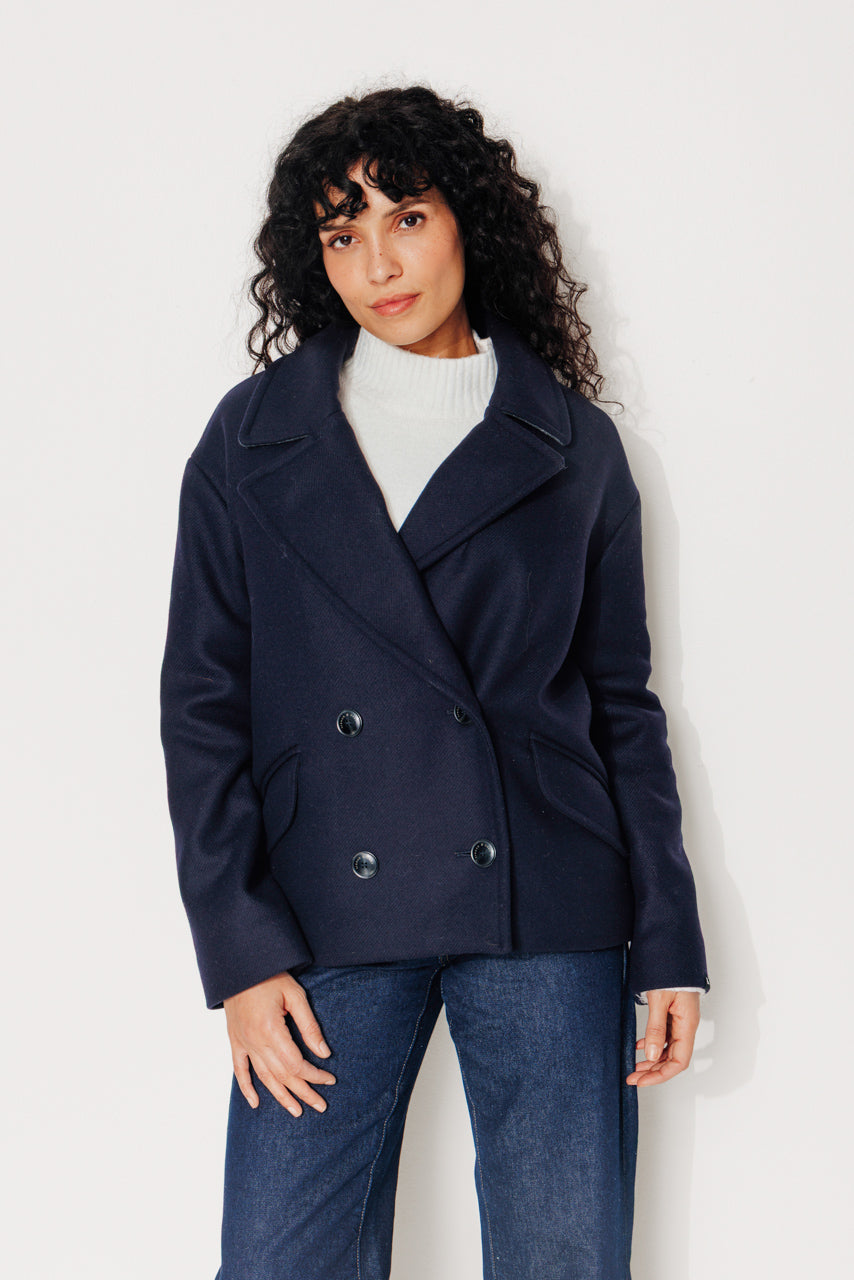 MURIER - MURIER - Manteau court oversize en drap de laine vierge marine MARINE - Trench & Coat