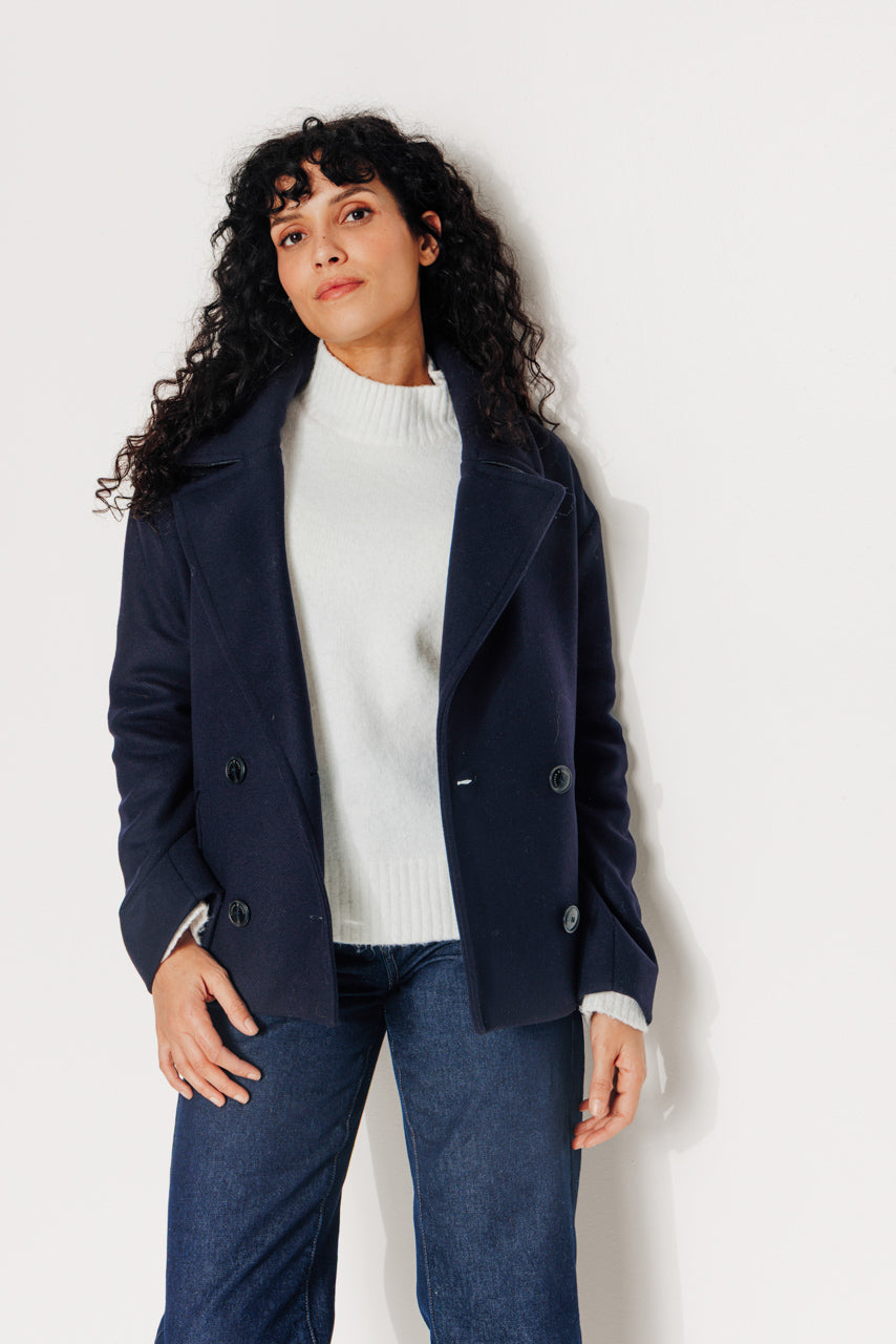 MURIER - MURIER - Manteau court oversize en drap de laine vierge marine MARINE - Trench & Coat