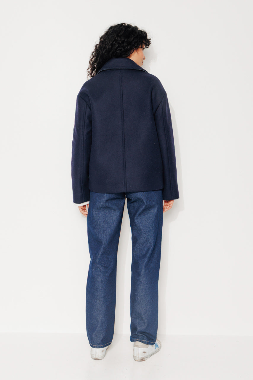 MURIER - MURIER - Manteau court oversize en drap de laine vierge marine MARINE - Trench & Coat
