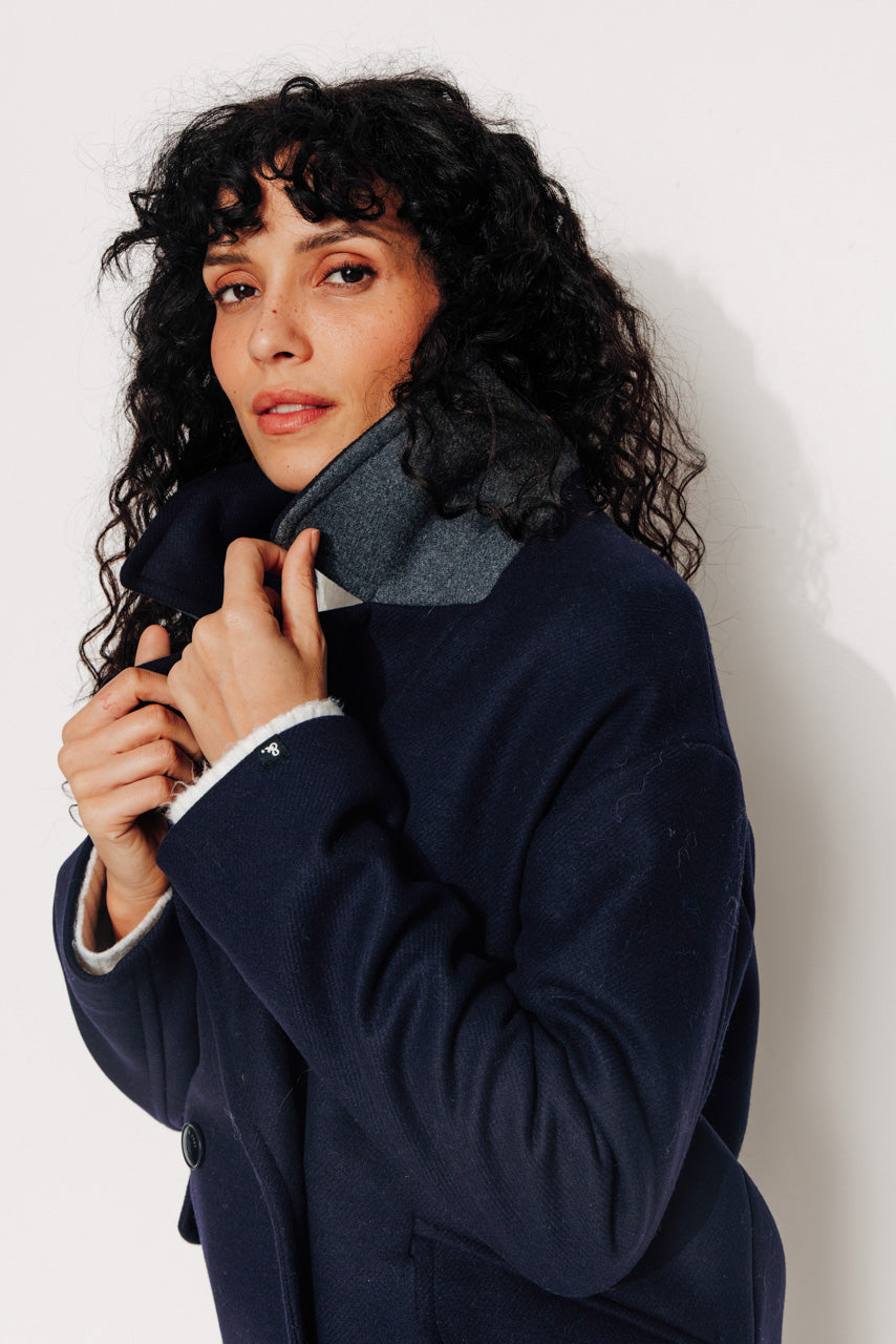MURIER - MURIER - Manteau court oversize en drap de laine vierge marine MARINE - Trench & Coat