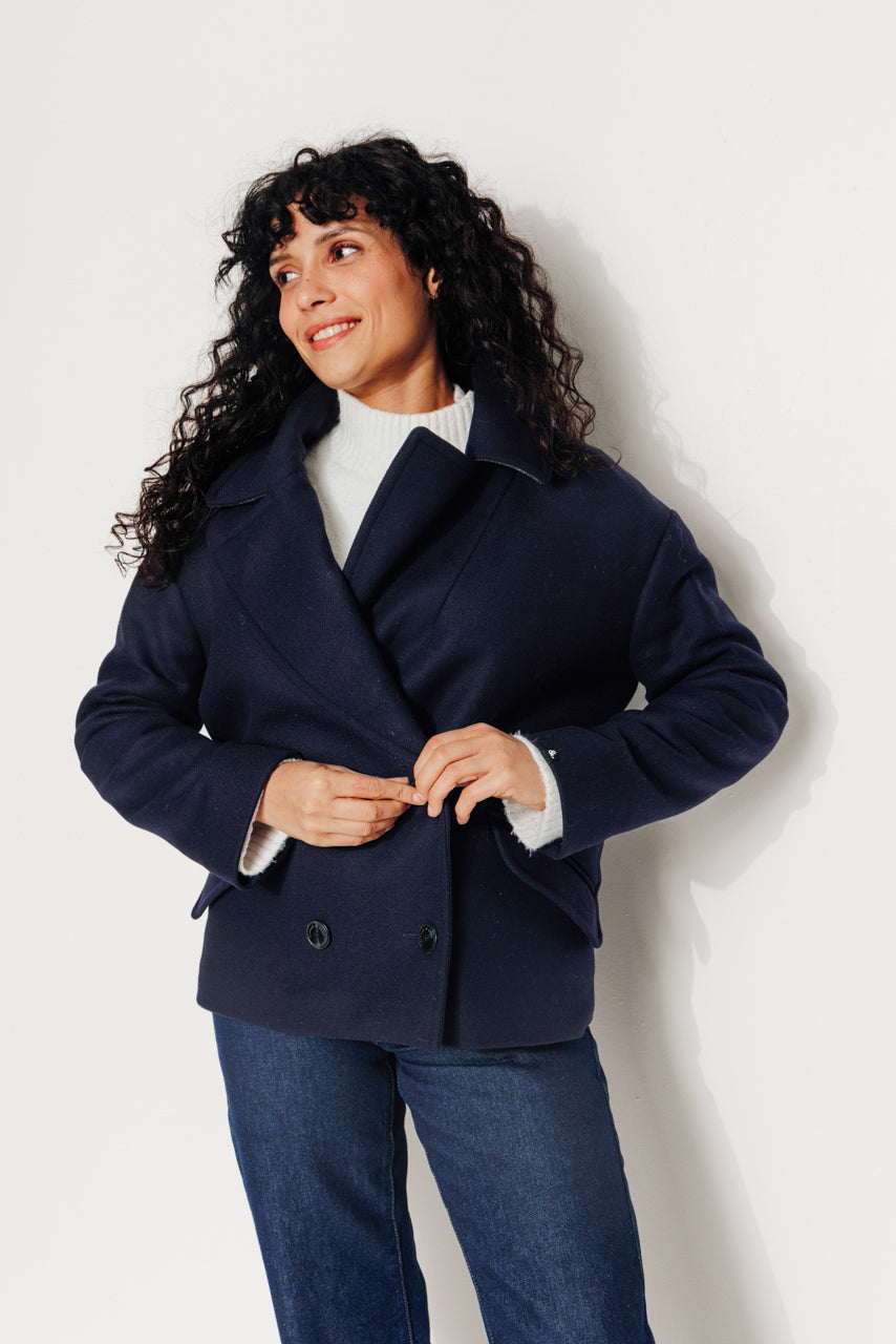 MURIER - MURIER - Manteau court oversize en drap de laine vierge marine MARINE - Trench & Coat