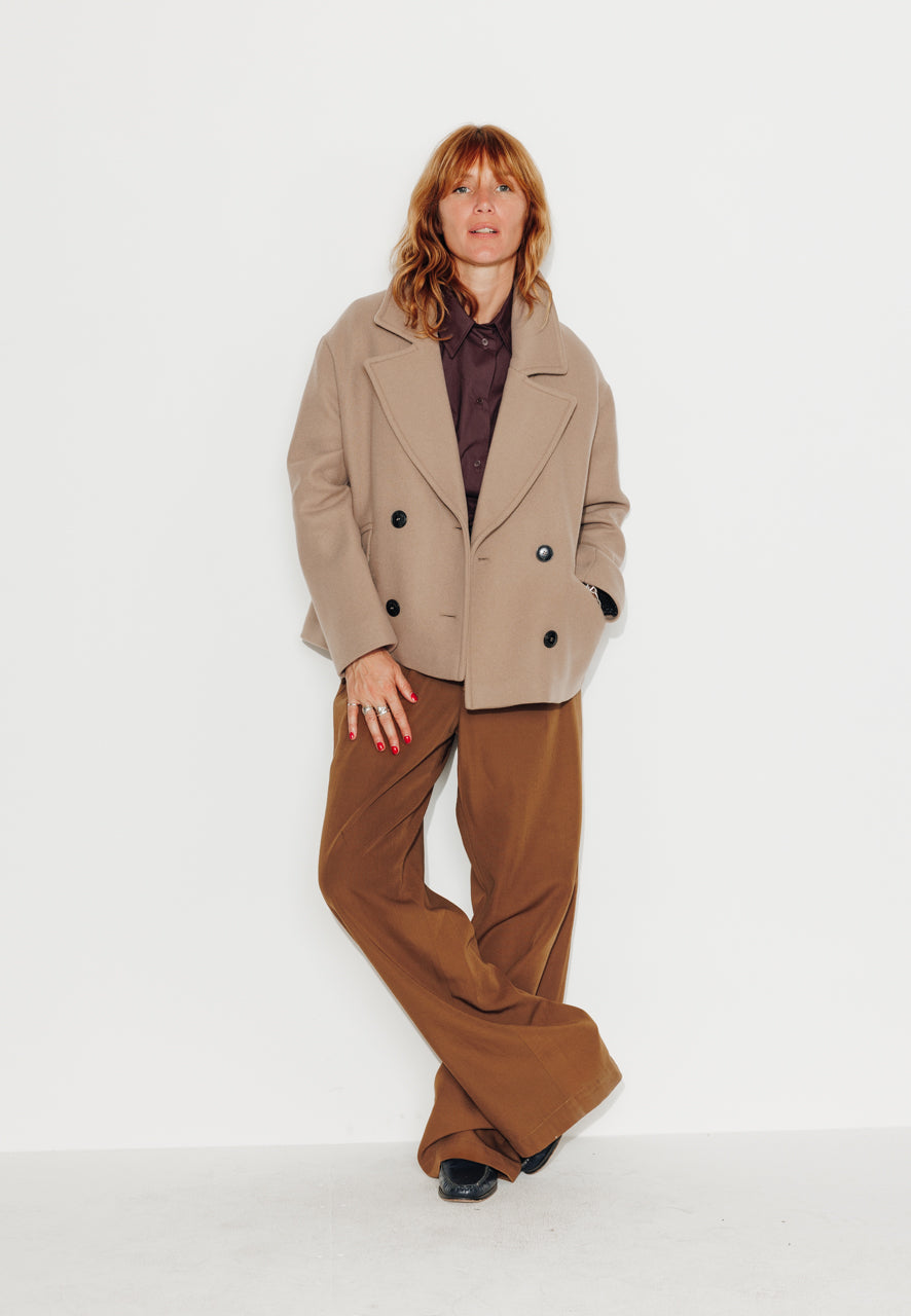 MURIER - MURIER - Manteau court oversize en drap de laine vierge beige GREGE - Trench & Coat