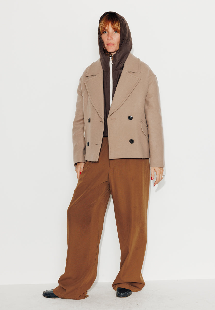 MURIER - MURIER - Manteau court oversize en drap de laine vierge beige GREGE - Trench & Coat