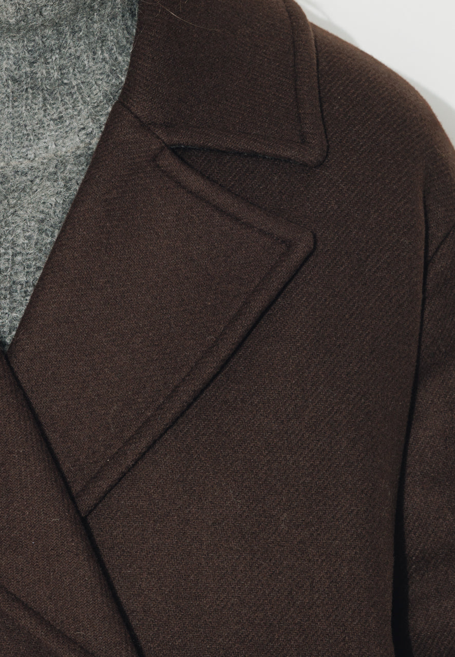 MURIER - MURIER - Manteau court oversize en drap de laine vierge marron ECORCE - Trench & Coat