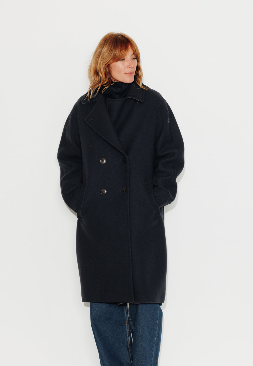 CATALPA - CATALPA - Manteau mi long oversize en drap de laine marine MARINE - Trench & Coat