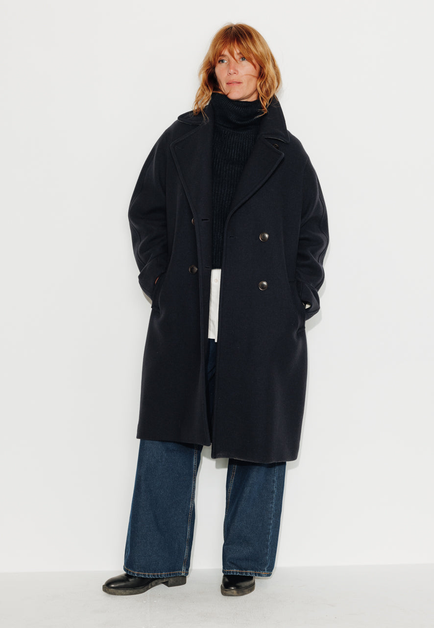 CATALPA - CATALPA - Manteau mi long oversize en drap de laine marine MARINE - Trench & Coat