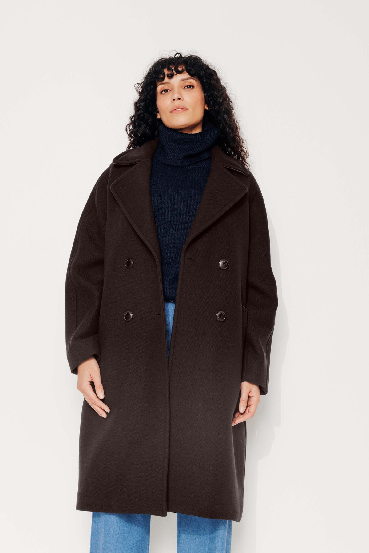 CATALPA - CATALPA - Manteau mi long oversize en drap de laine marron ECORCE - Trench & Coat
