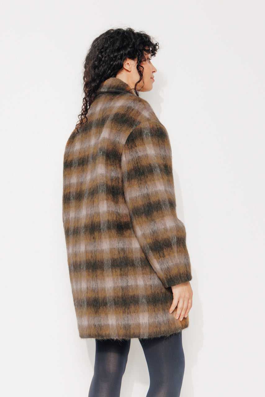 TULIPIER - TULIPIER - Manteau mi-long oversize esprit surveste en lainage à carreaux marron BRULE - Trench & Coat