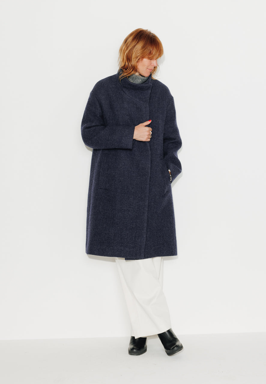 GINKGO - GINKGO - Manteau mi--long oversize en laine vierge marine MARINE - Trench & Coat