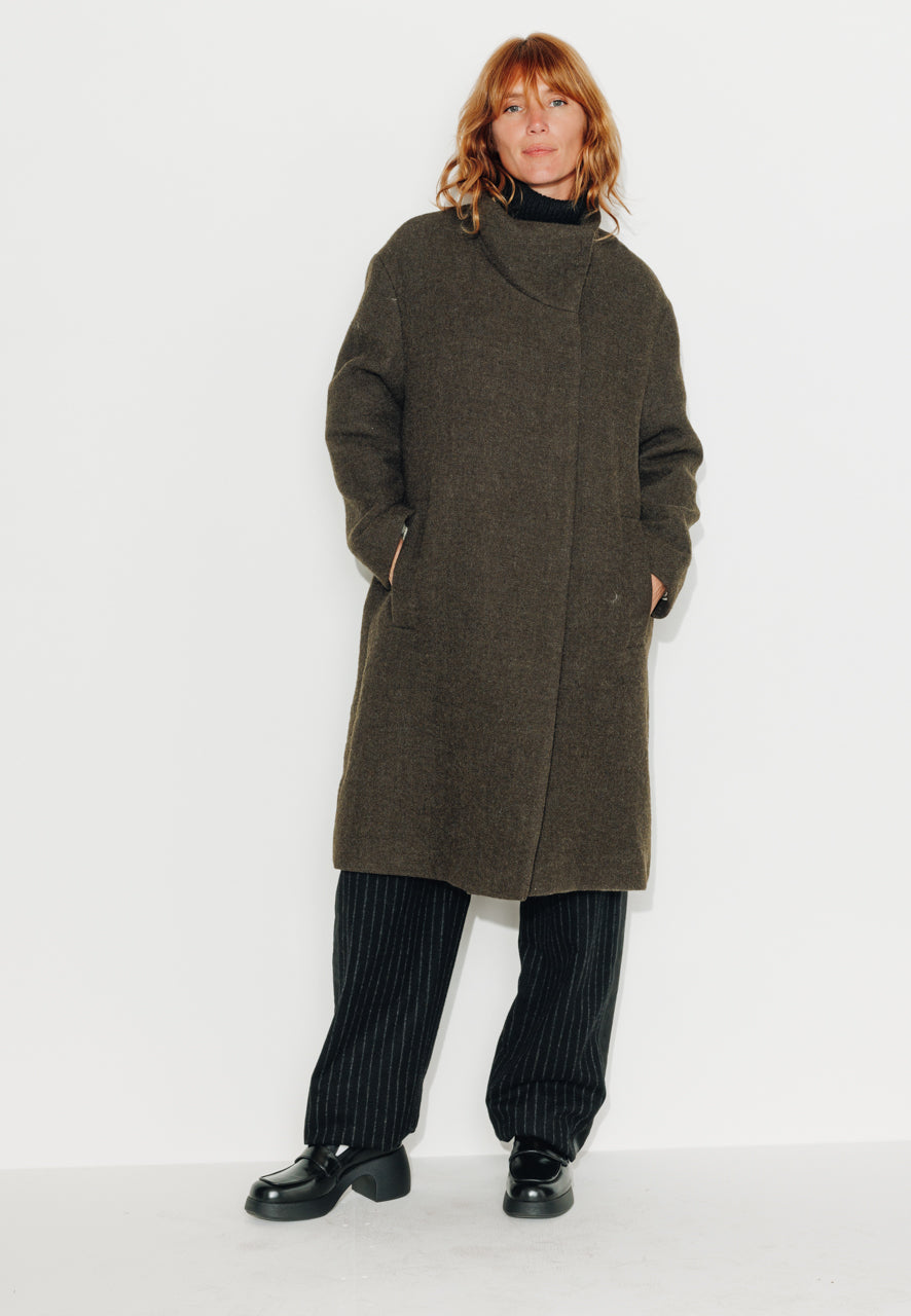 GINKGO - GINKGO - Manteau mi--long oversize en laine vierge kaki KAKI - Trench & Coat