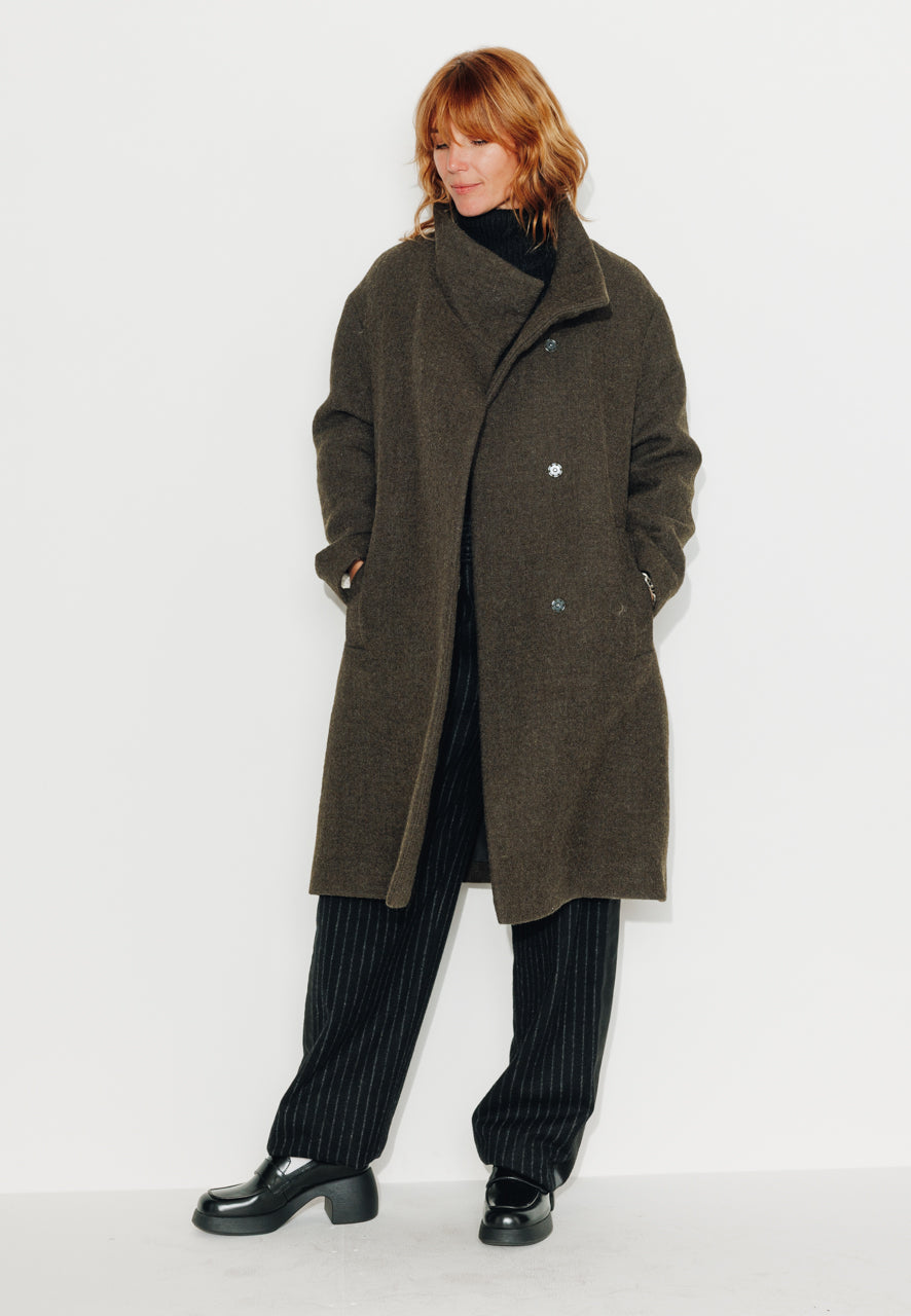 GINKGO - GINKGO - Manteau mi--long oversize en laine vierge kaki KAKI - Trench & Coat