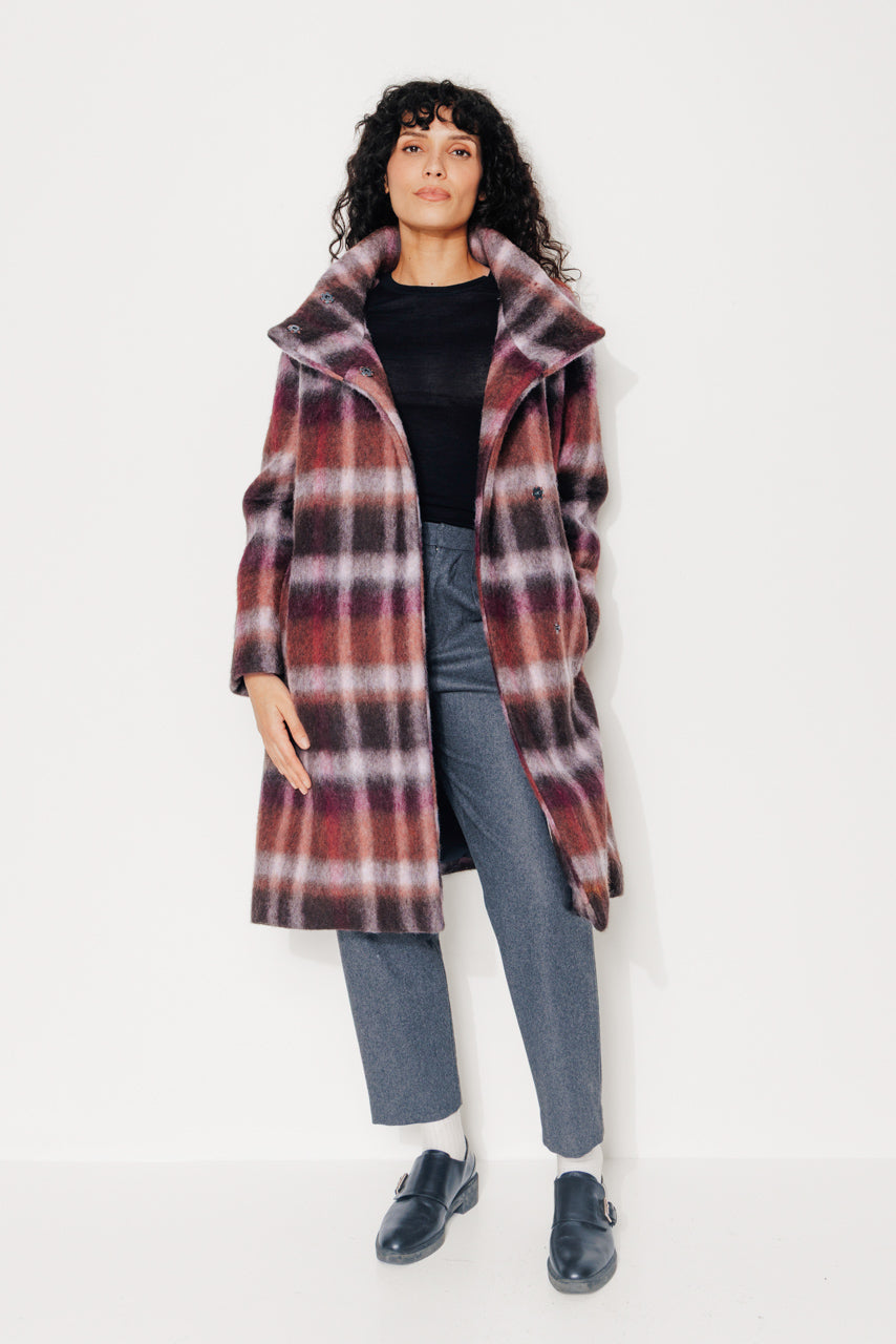GINKGO - GINKGO - Manteau mi-long oversize en lainage à carreaux bordeaux BRULE/BORDEA - Trench & Coat