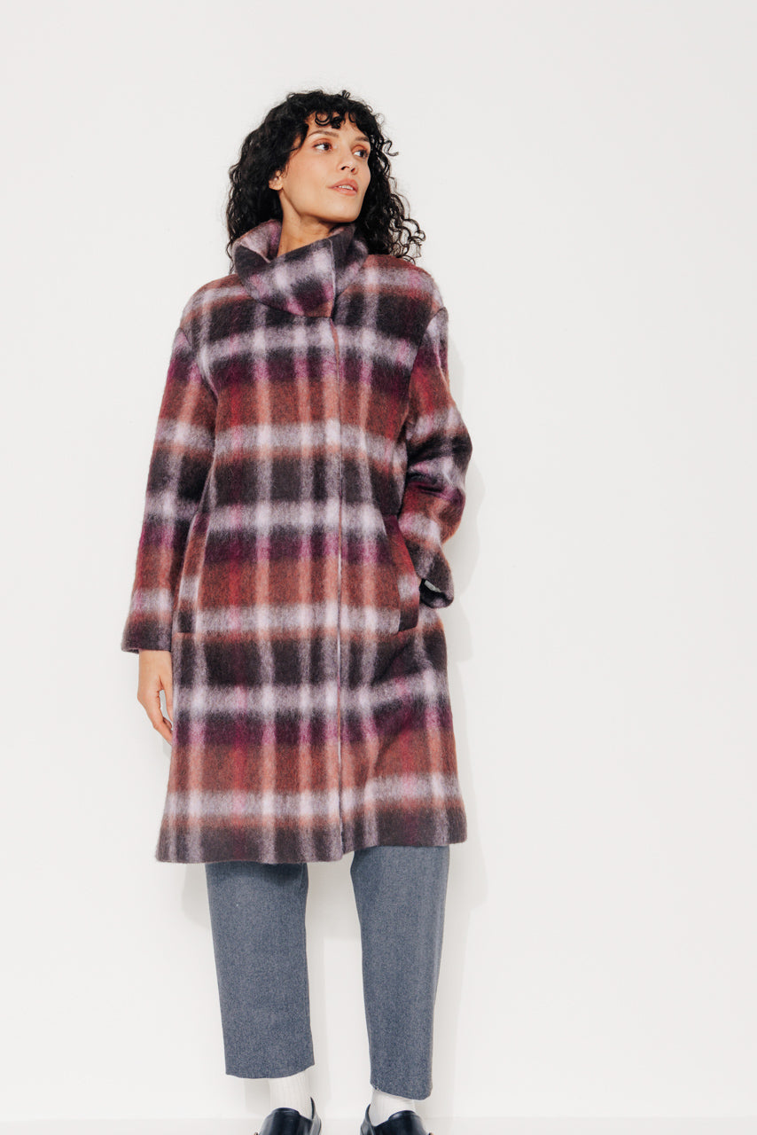 GINKGO - GINKGO - Manteau mi-long oversize en lainage à carreaux bordeaux BRULE/BORDEA - Trench & Coat