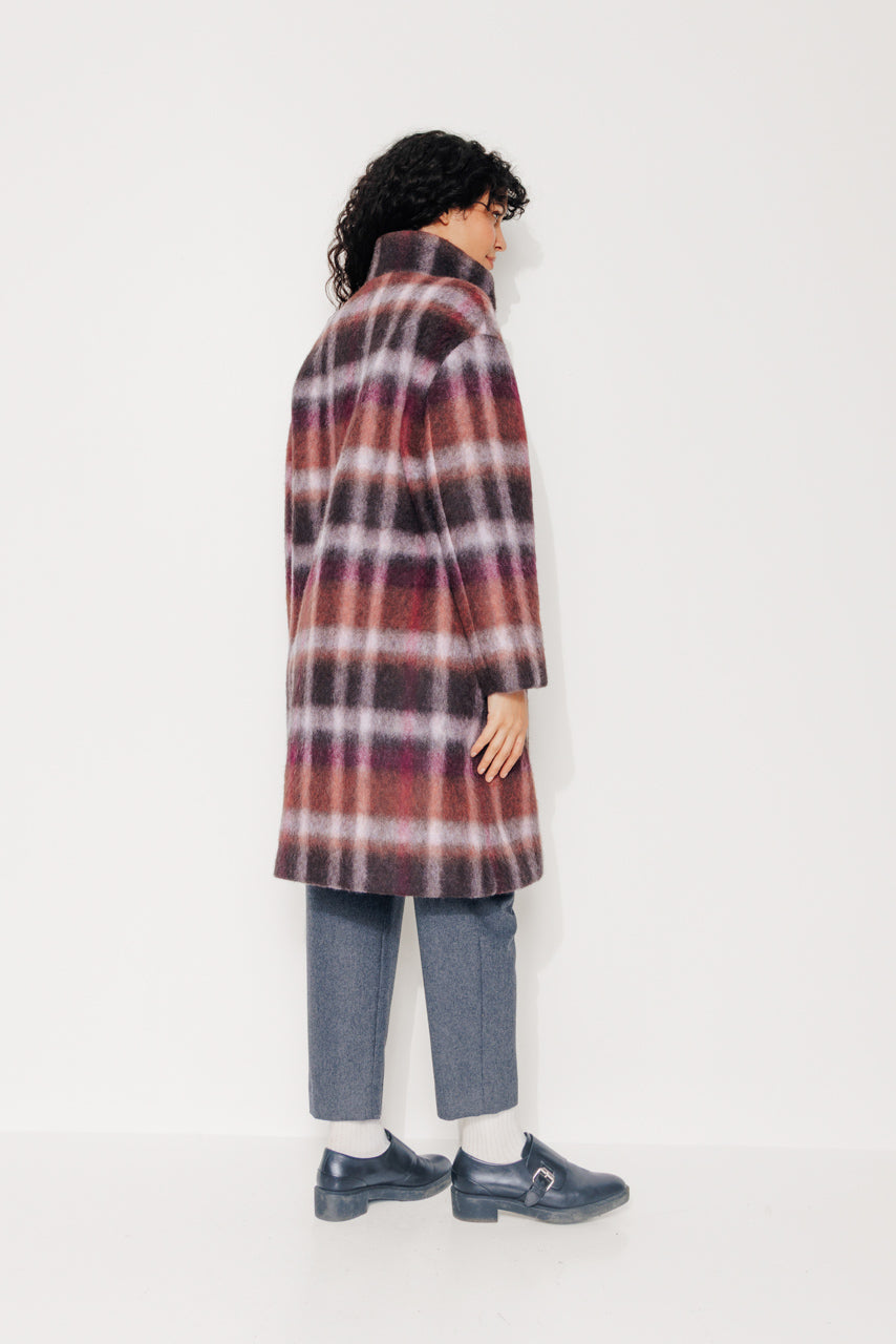 GINKGO - GINKGO - Manteau mi-long oversize en lainage à carreaux bordeaux BRULE/BORDEA - Trench & Coat
