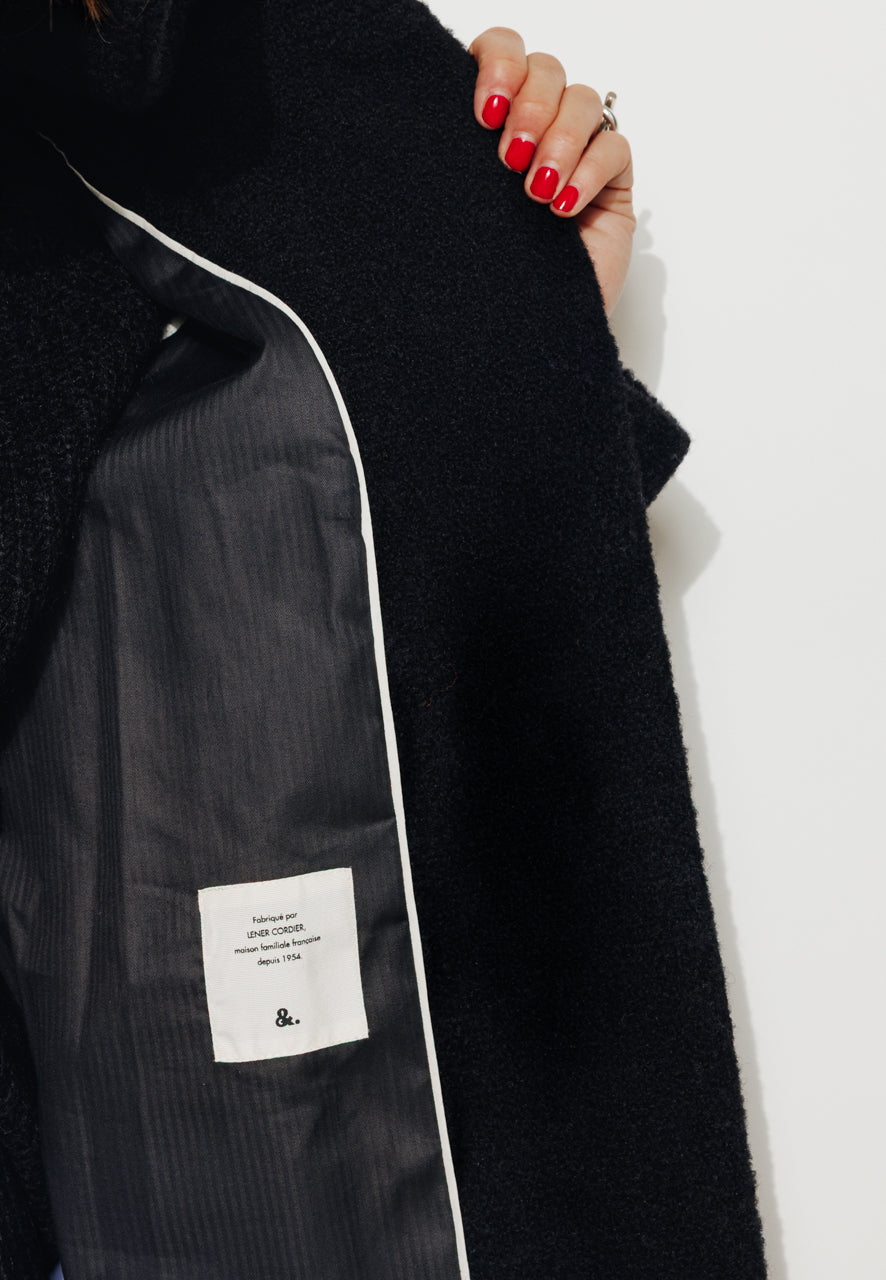 NEFLIER - NEFLIER - Manteau mi-long à capuche en bouclette de laine vierge noir NOIR - Trench & Coat