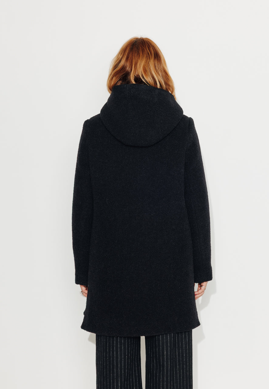 NEFLIER - NEFLIER - Manteau mi-long à capuche en bouclette de laine vierge noir NOIR - Trench & Coat