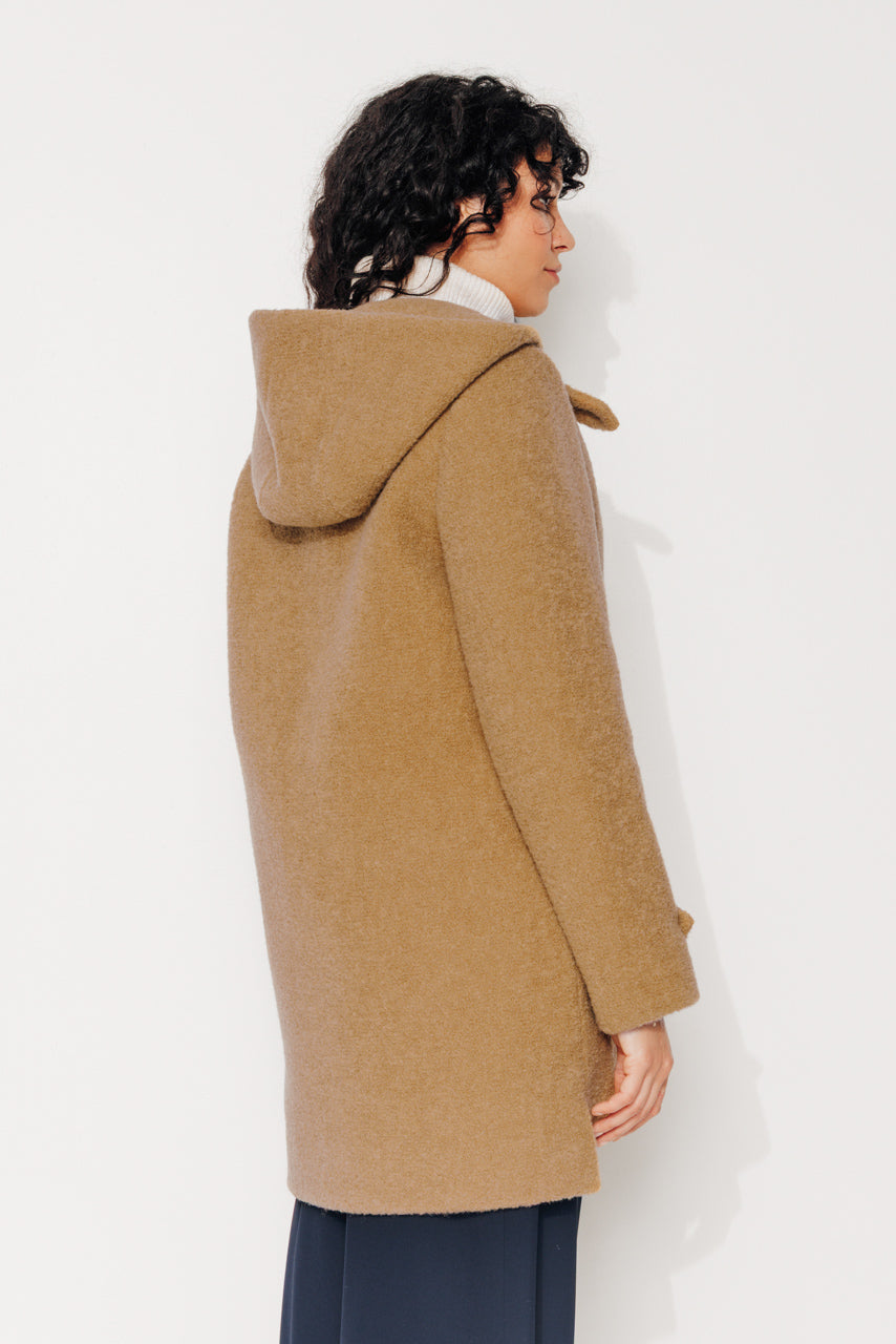 NEFLIER - NEFLIER - Manteau mi-long à capuche en bouclette de laine vierge moutarde MOUTARDE - Trench & Coat