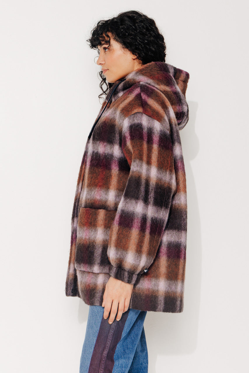 CAROUBIER - CAROUBIER - Manteau court oversize esprit parka en lainage à carreaux bordeaux BRULE/BORDEA - Trench & Coat