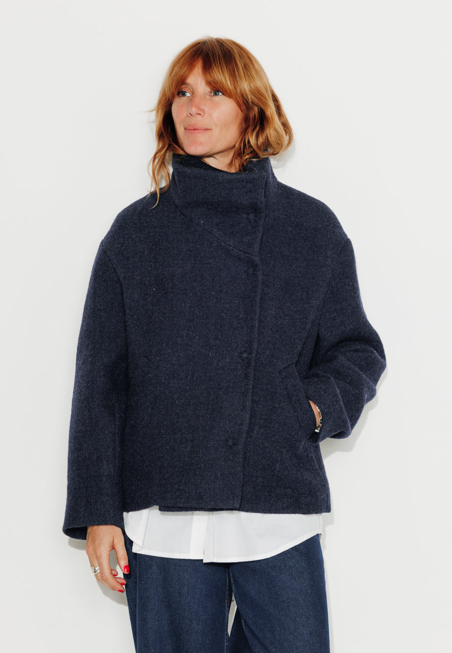 CABRILLET - CABRILLET - Manteau court oversize en laine vierge marine MARINE - Trench & Coat