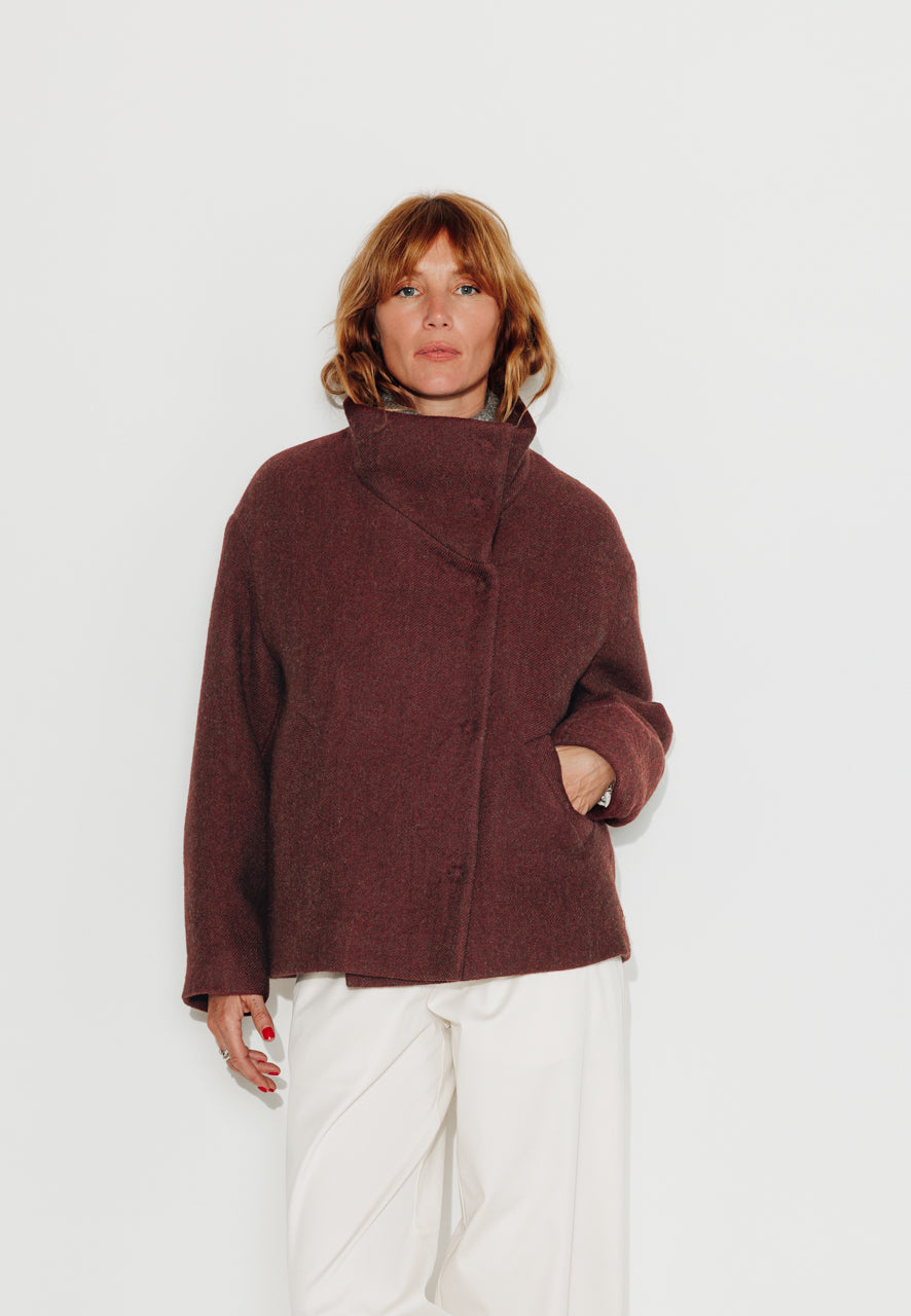 CABRILLET - CABRILLET - Manteau court oversize en laine vierge bordeaux BORDEAUX - Trench & Coat
