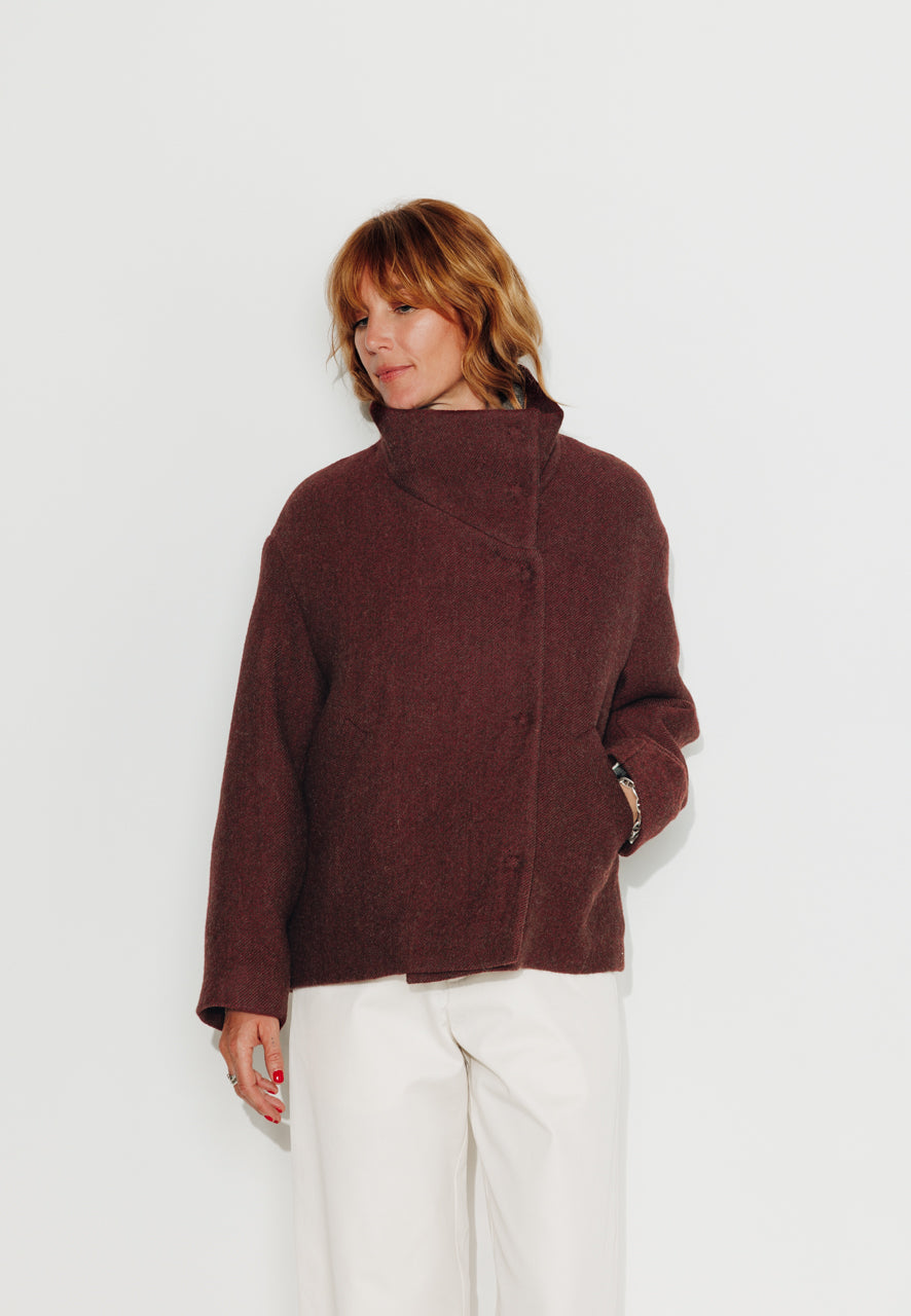 CABRILLET - CABRILLET - Manteau court oversize en laine vierge bordeaux BORDEAUX - Trench & Coat