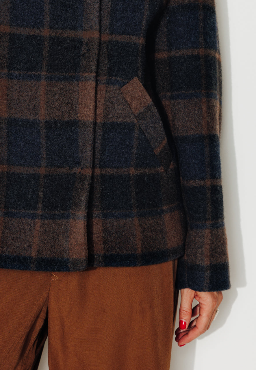 CABRILLET - CABRILLET - Manteau court oversize en lainage à carreaux marron et bleu BLEU/MARRON - Trench & Coat