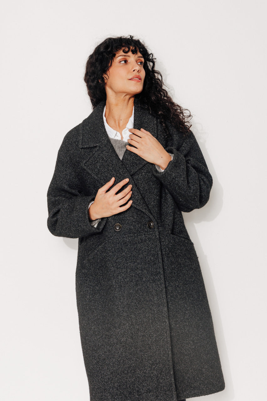 TORMINALIS - TORMINALIS - Manteau mi-long oversize en gabardine de laine bouclée recyclée NOIR - Trench & Coat