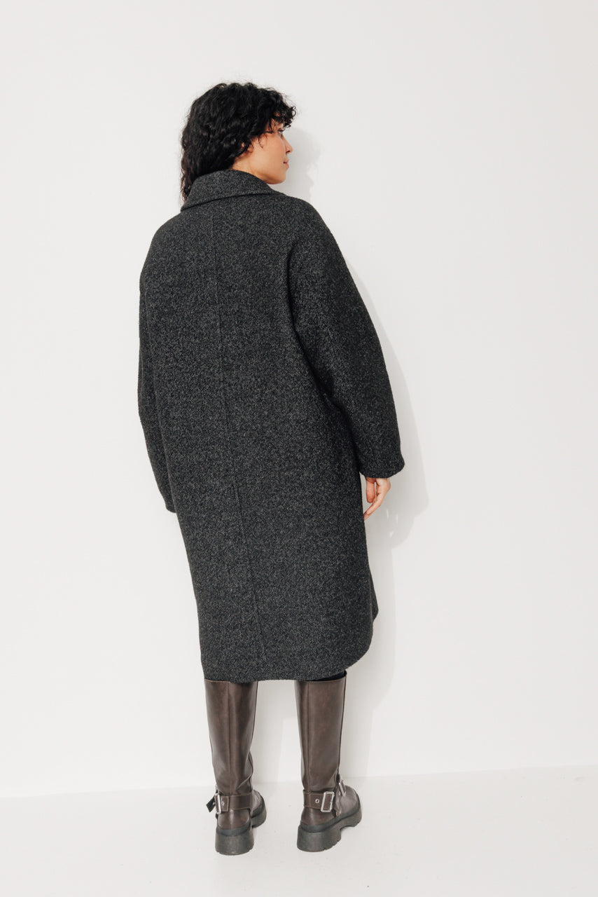 TORMINALIS - TORMINALIS - Manteau mi-long oversize en gabardine de laine bouclée recyclée NOIR - Trench & Coat