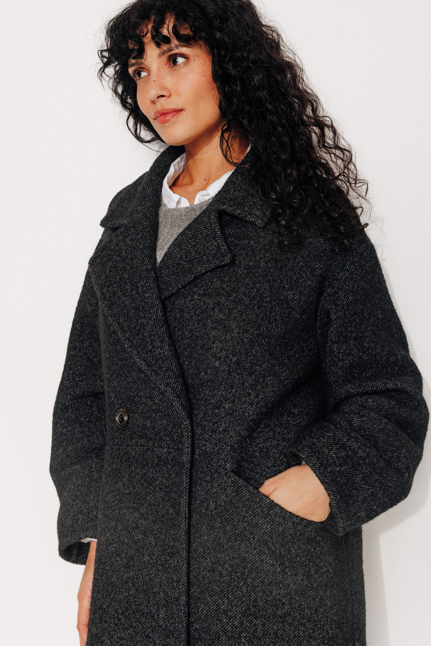 TORMINALIS - TORMINALIS - Manteau mi-long oversize en gabardine de laine bouclée recyclée NOIR - Trench & Coat