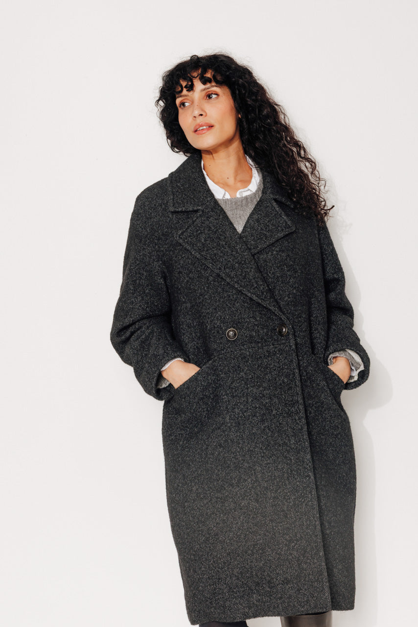 TORMINALIS - TORMINALIS - Manteau mi-long oversize en gabardine de laine bouclée recyclée NOIR - Trench & Coat