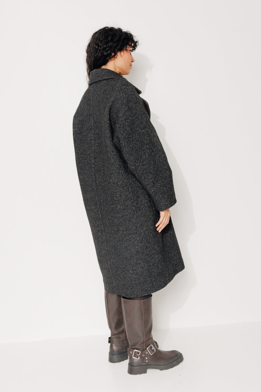 TORMINALIS - TORMINALIS - Manteau mi-long oversize en gabardine de laine bouclée recyclée NOIR - Trench & Coat