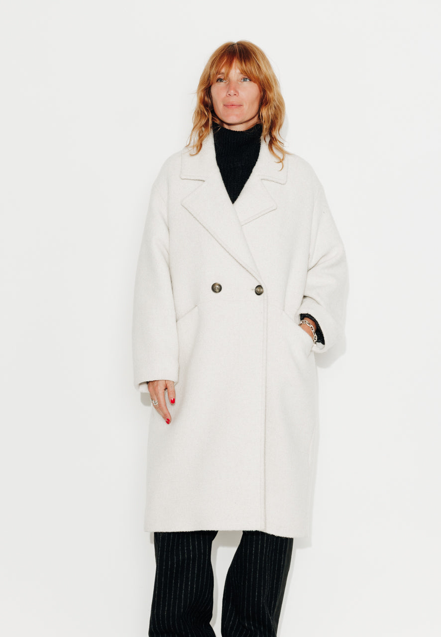 TORMINALIS - TORMINALIS - Manteau mi-long oversize en gabardine de laine bouclée recyclée ECRU - Trench & Coat