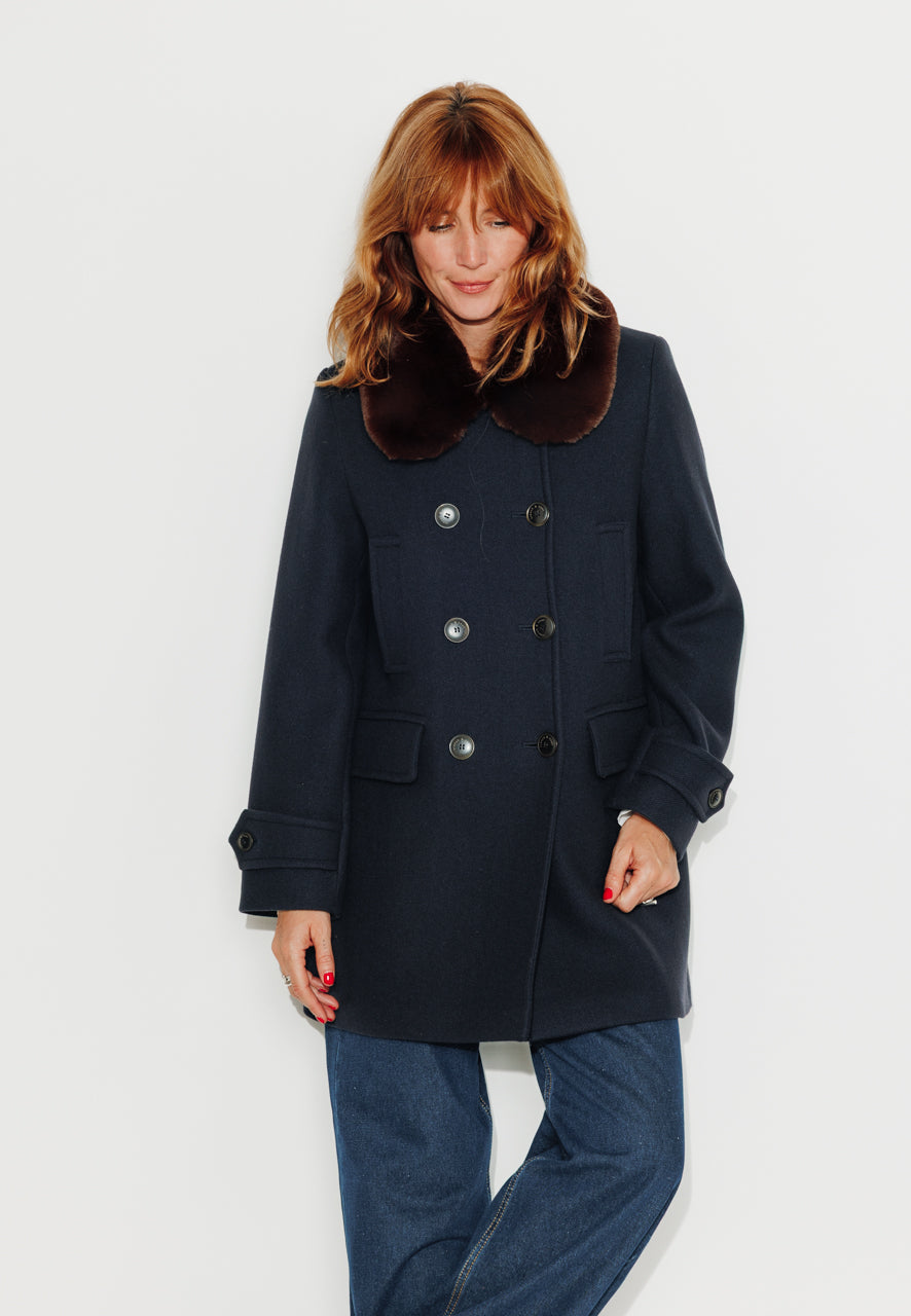 ALISIER - ALISIER - Manteau mi long en drap de laine vierge marine MARINE - Trench & Coat