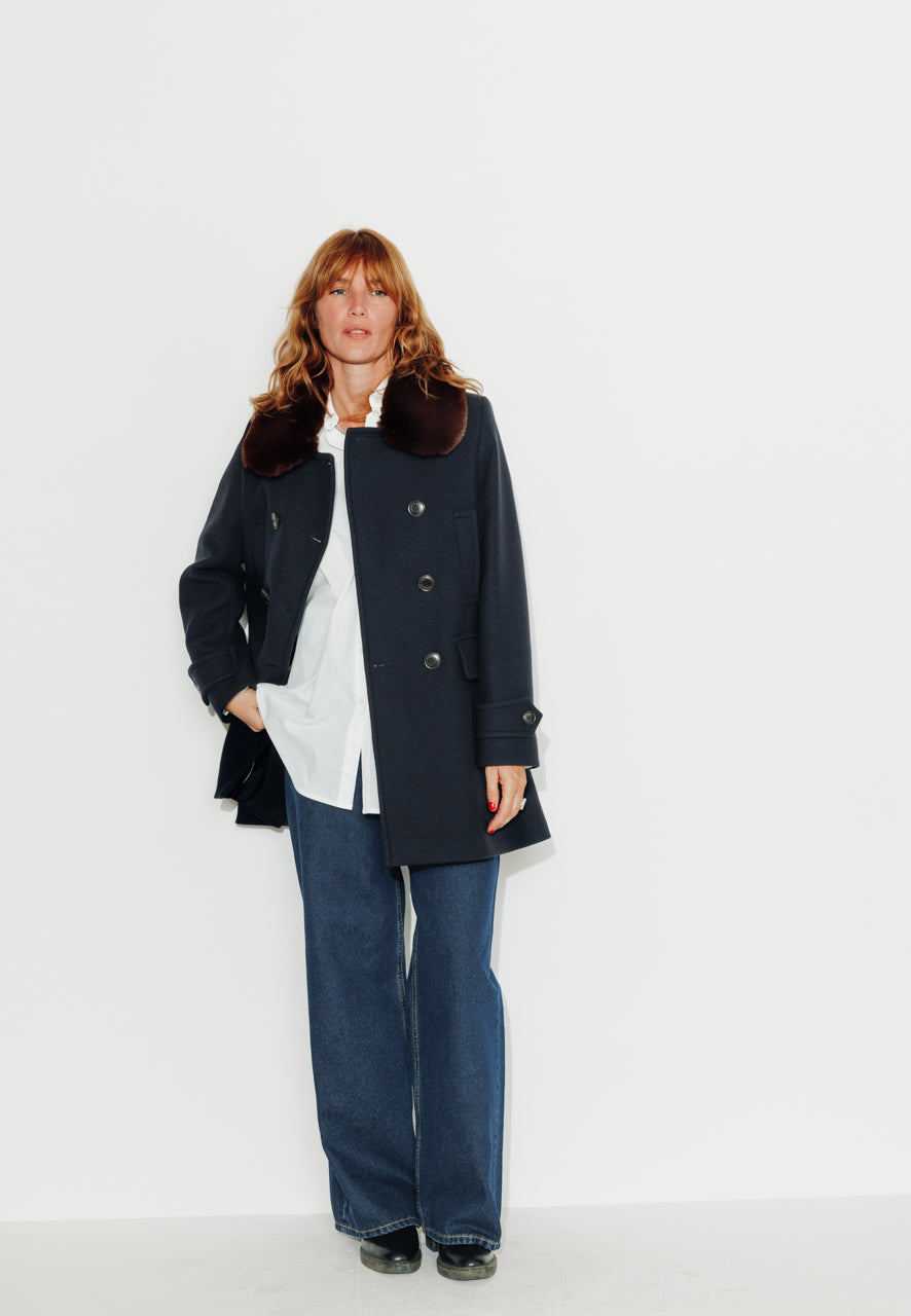 ALISIER - ALISIER - Manteau mi long en drap de laine vierge marine MARINE - Trench & Coat