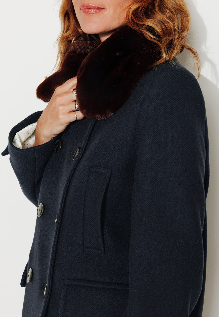 ALISIER - ALISIER - Manteau mi long en drap de laine vierge marine MARINE - Trench & Coat