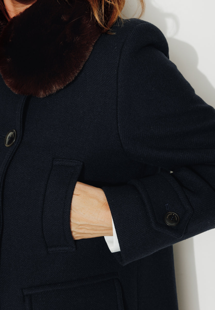 ALISIER - ALISIER - Manteau mi long en drap de laine vierge marine MARINE - Trench & Coat