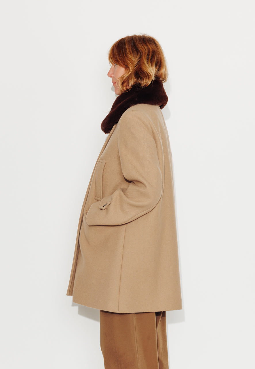 ALISIER - ALISIER - Manteau mi long en drap de laine vierge camel SABLE - Trench & Coat
