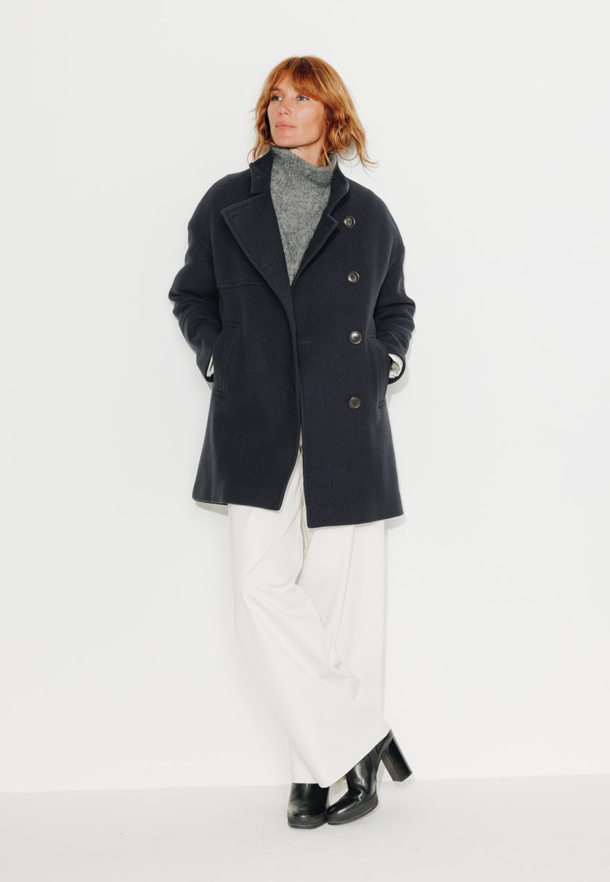 BILOBA - BILOBA - Manteau mi long oversize en drap de laine marine MARINE - Trench & Coat