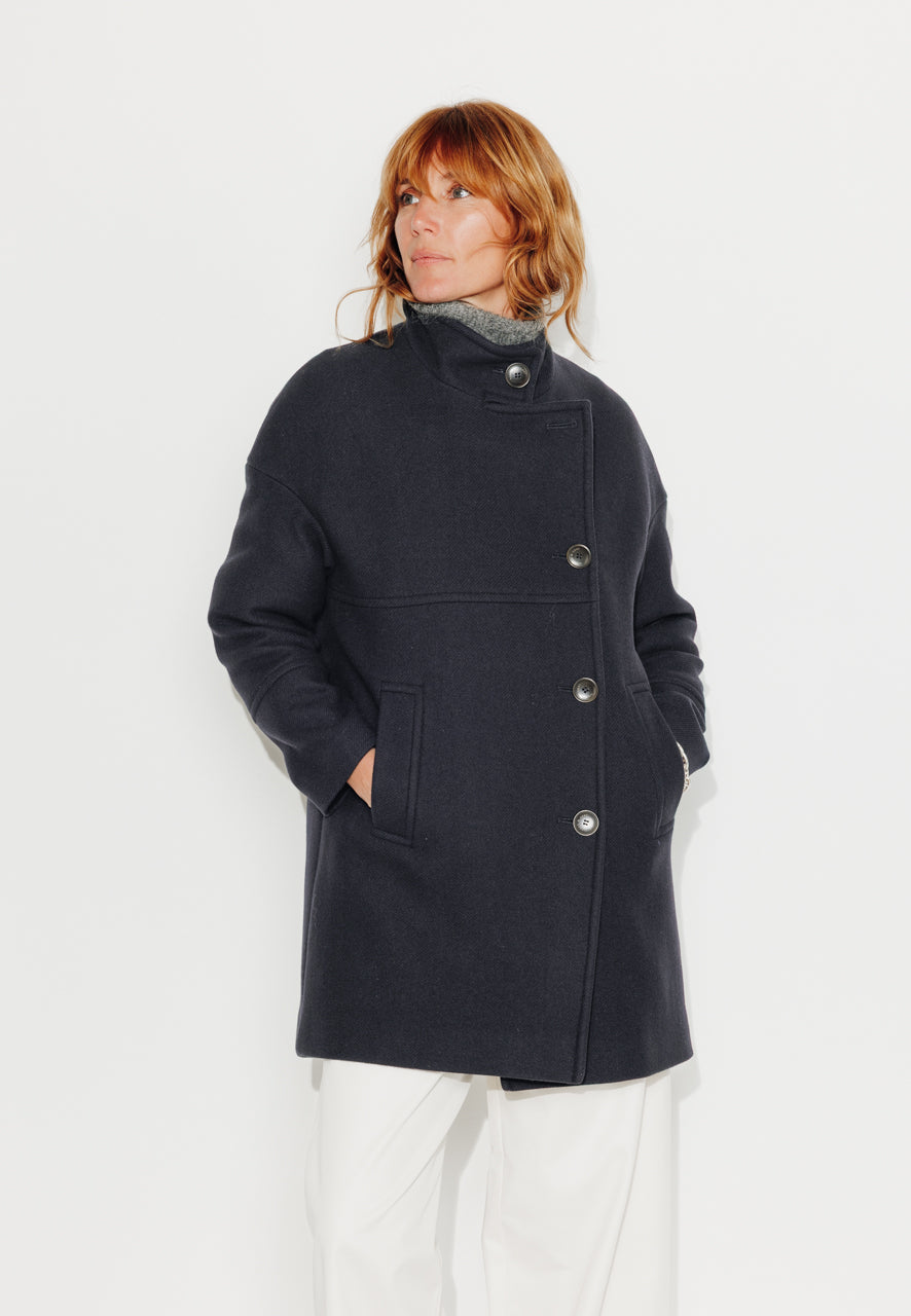 BILOBA - BILOBA - Manteau mi long oversize en drap de laine marine MARINE - Trench & Coat