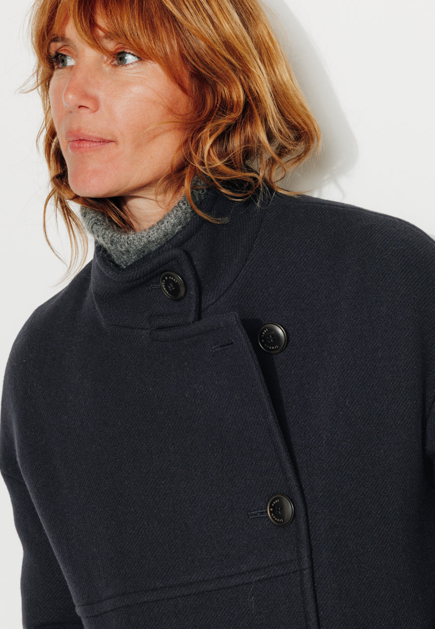 BILOBA - BILOBA - Manteau mi long oversize en drap de laine marine MARINE - Trench & Coat