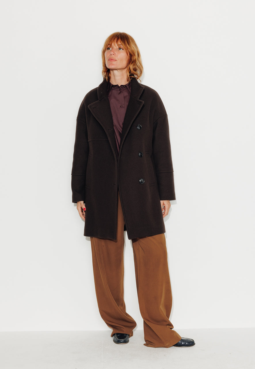 BILOBA - BILOBA - Manteau mi long oversize en drap de laine marron ECORCE - Trench & Coat