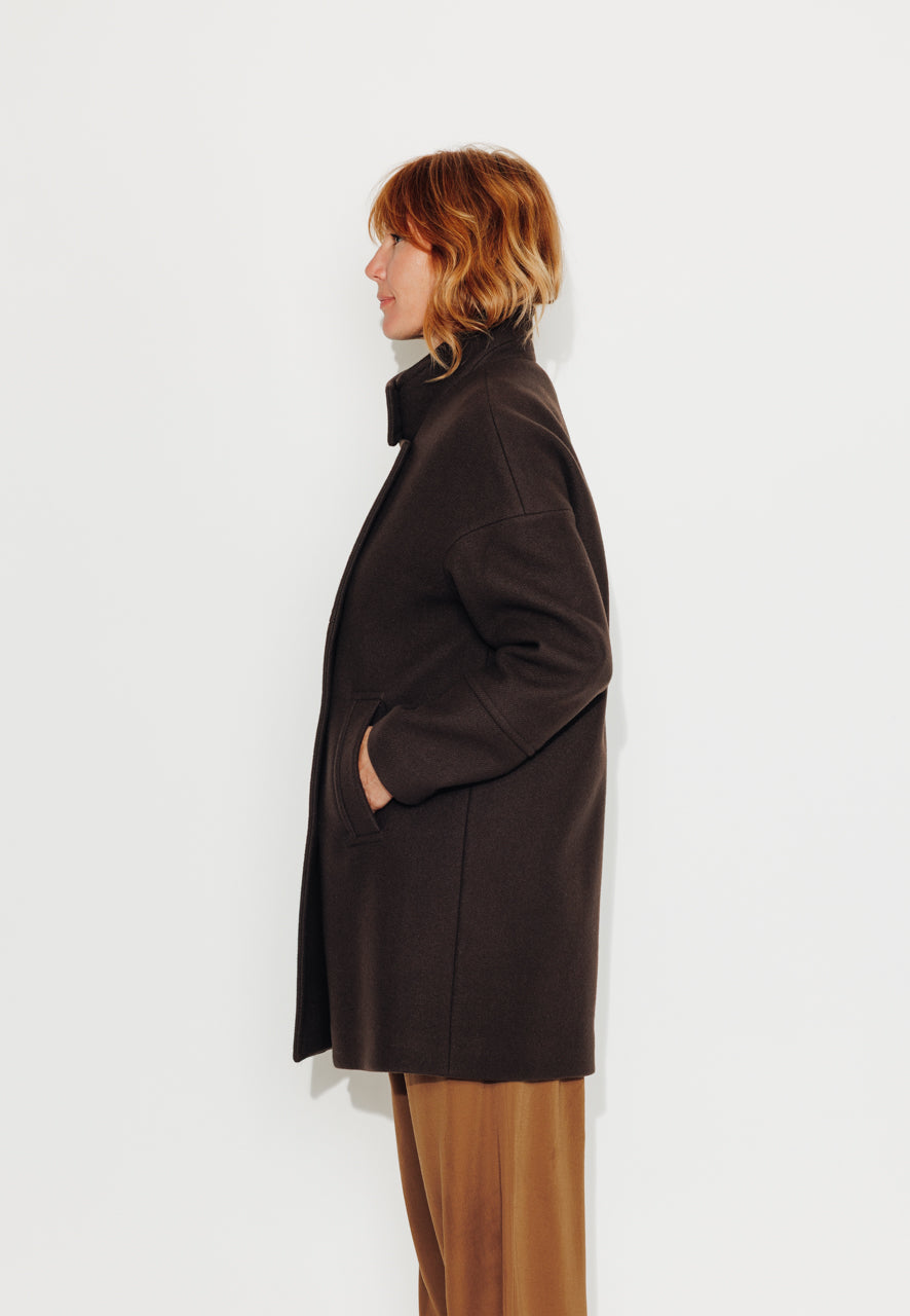 BILOBA - BILOBA - Manteau mi long oversize en drap de laine marron ECORCE - Trench & Coat