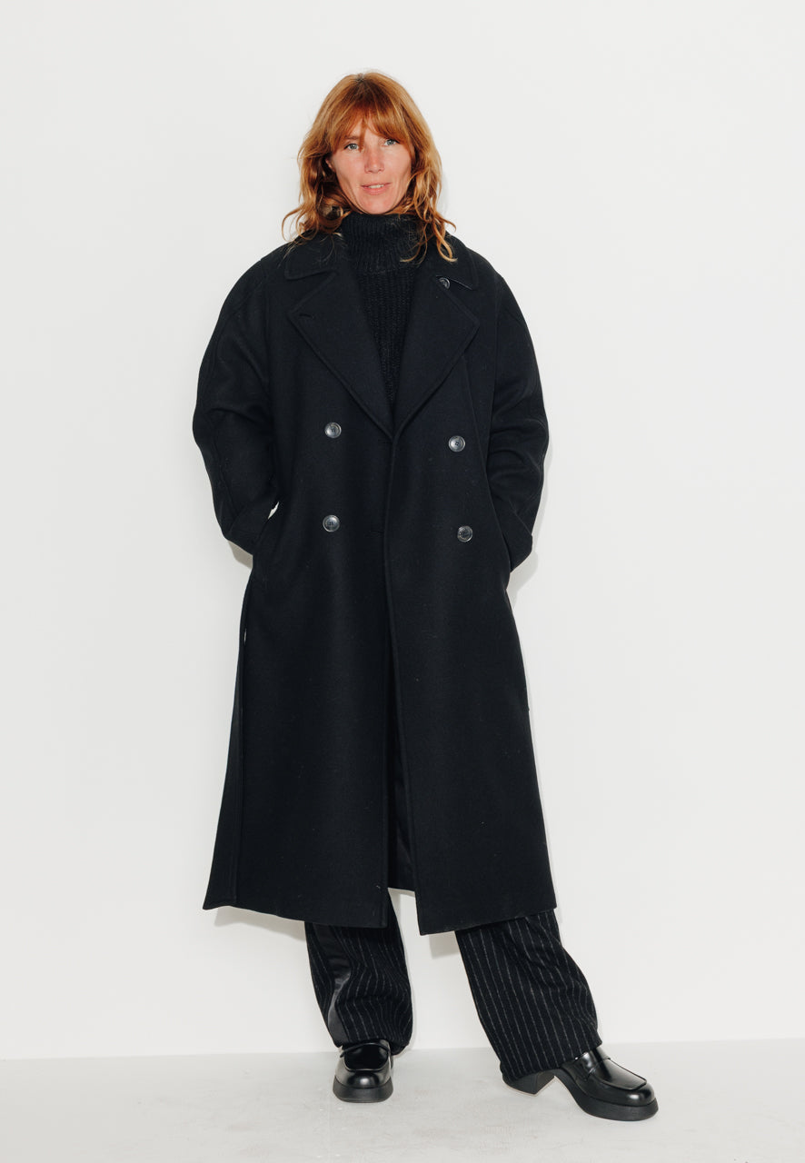 LONGTROENE - LONGTROENE - Manteau long oversize en drap de laine vierge noir NOIR - Trench & Coat