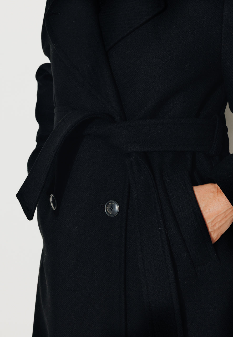 LONGTROENE - LONGTROENE - Manteau long oversize en drap de laine vierge noir NOIR - Trench & Coat