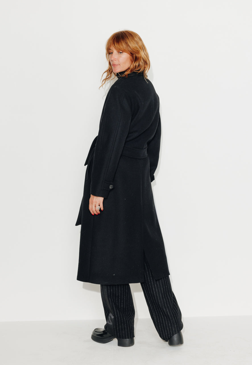 LONGTROENE - LONGTROENE - Manteau long oversize en drap de laine vierge noir NOIR - Trench & Coat